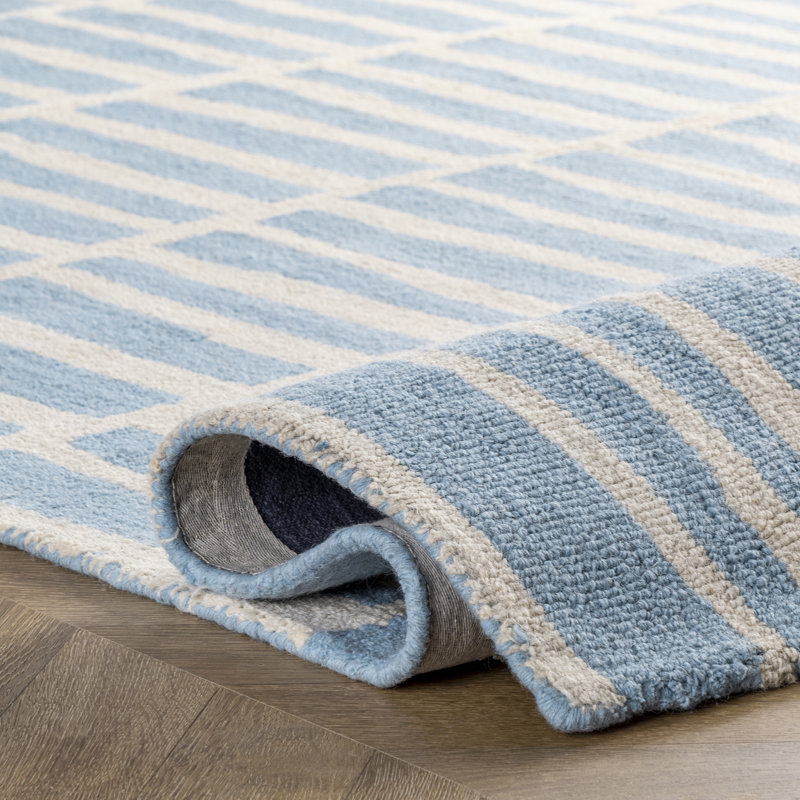 Corrigan Studio® Launceston Handmade Tufted Wool Blue/Ivory Area Rug